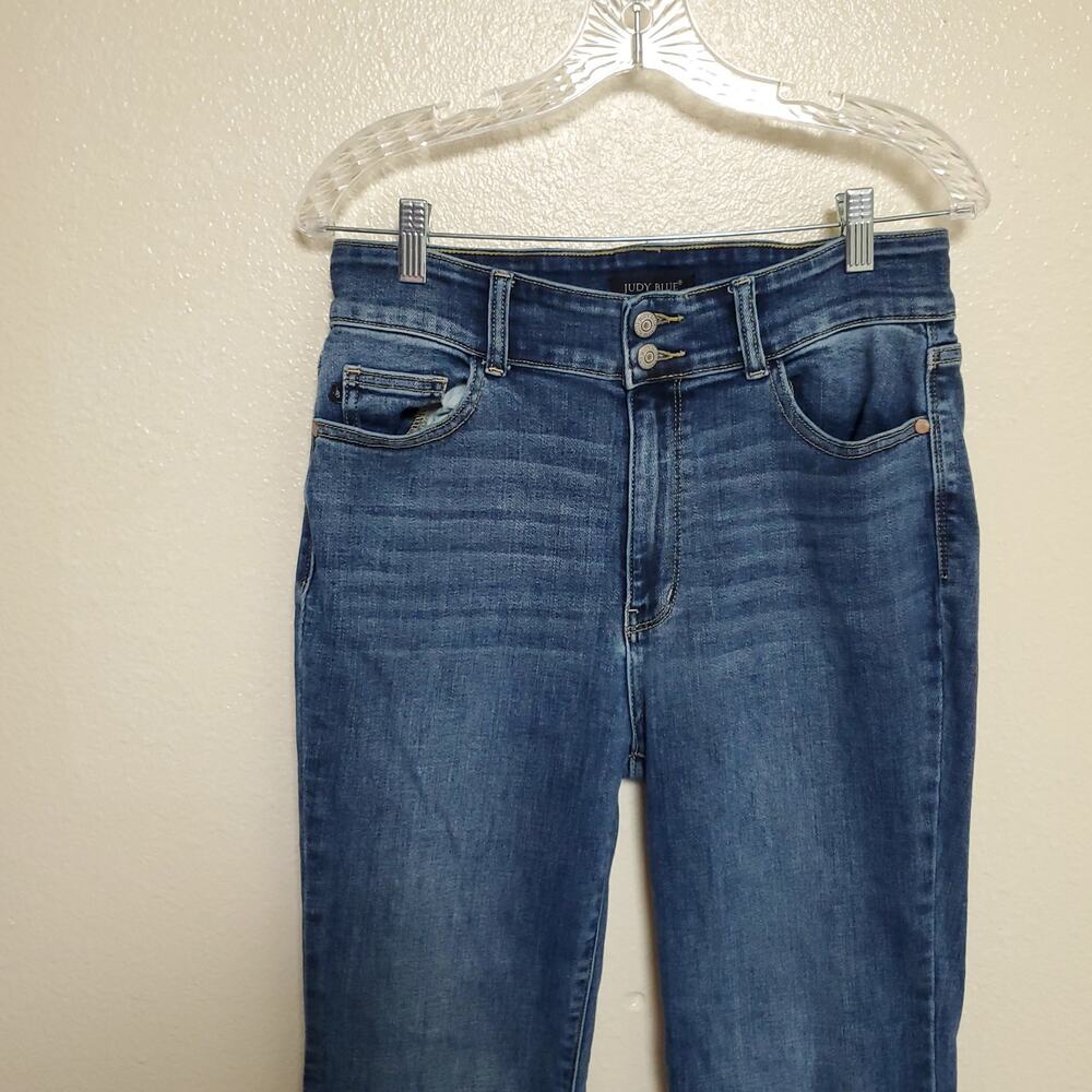 JUDY BLUE Flare High Rise Button Flap Pocket Dark Wash Stretch Jeans - Picture 5 of 12